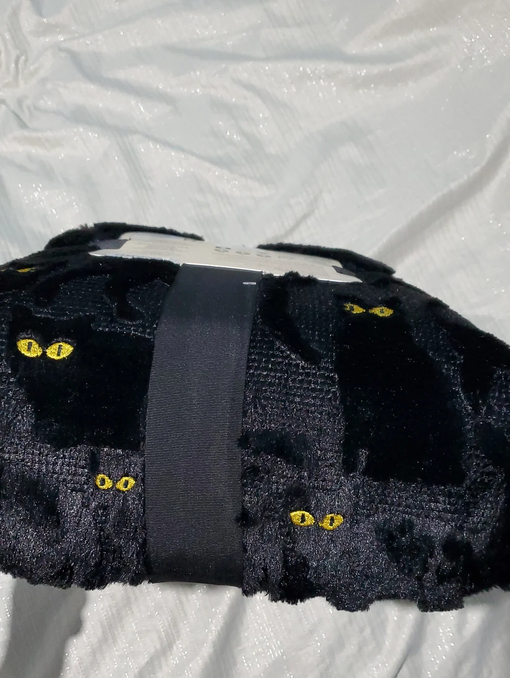 Embroidered Faux Fur Black Cat Throw Blanket